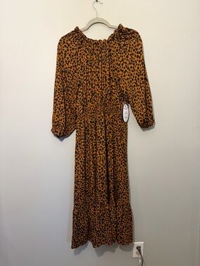 Long Sleeve Tiered Maxi Dress in Rust Leopard